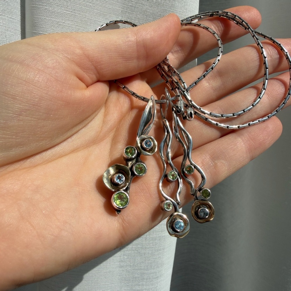 14k and Sterling Silver 925 Designer Set Blue Topaz, Peridot
